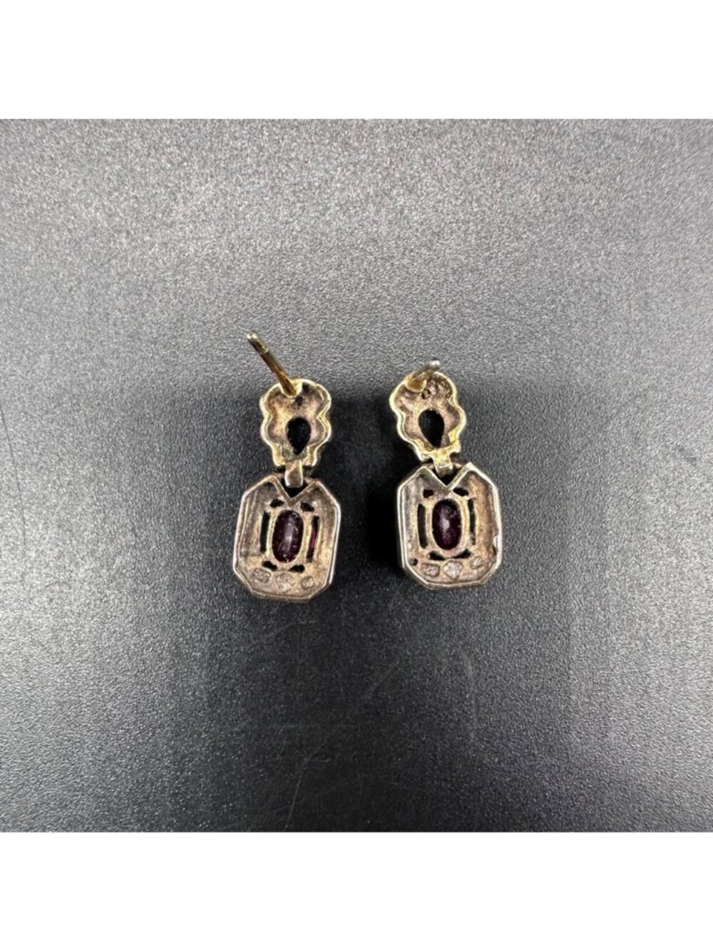 Vintage Sterling Silver Drop Earrings Pink Red Gemstones Ornate Pierced Ears - Picture 4 of 6